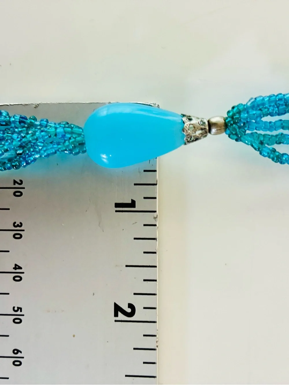 Aqua Blue Multi-Strand Tassel Necklace with Teardrop Pendant - Women Jewelry